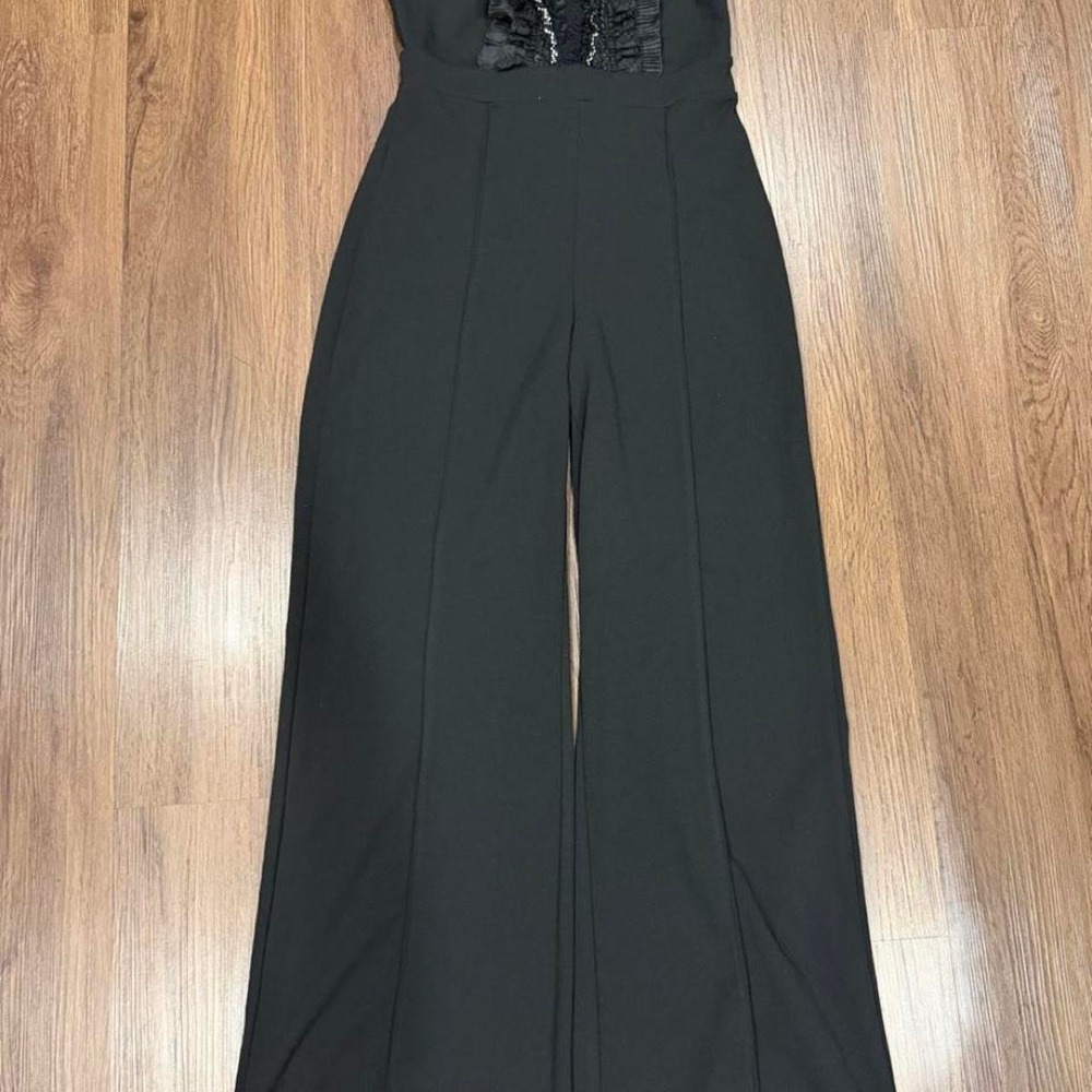 Valentine Black lace jumpsuit with ruffles and sequins, women size L